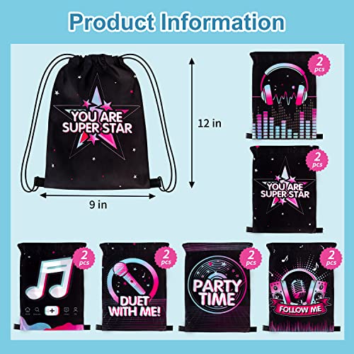 PERFQU 12 Pack Music Party Supplies Favor Drawstring Bags for Kids' Birthday, Boys Girls Music Tiktok Drawstring Backpack Bag as Loot and Goodie bags for Gifts, Treat, Candy, School, Travel or Birthday Party - Image 2