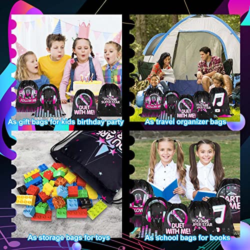 PERFQU 12 Pack Music Party Supplies Favor Drawstring Bags for Kids' Birthday, Boys Girls Music Tiktok Drawstring Backpack Bag as Loot and Goodie bags for Gifts, Treat, Candy, School, Travel or Birthday Party - Image 4