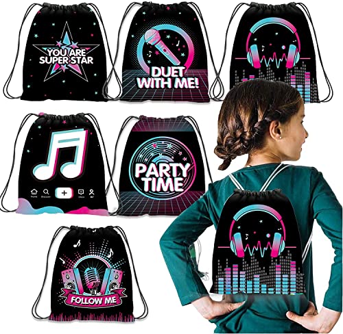 PERFQU 12 Pack Music Party Supplies Favor Drawstring Bags for Kids' Birthday, Boys Girls Music Tiktok Drawstring Backpack Bag as Loot and Goodie bags for Gifts, Treat, Candy, School, Travel or Birthday Party - Image 1