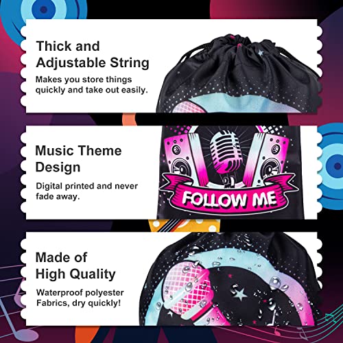 PERFQU 12 Pack Music Party Supplies Favor Drawstring Bags for Kids' Birthday, Boys Girls Music Tiktok Drawstring Backpack Bag as Loot and Goodie bags for Gifts, Treat, Candy, School, Travel or Birthday Party - Image 3