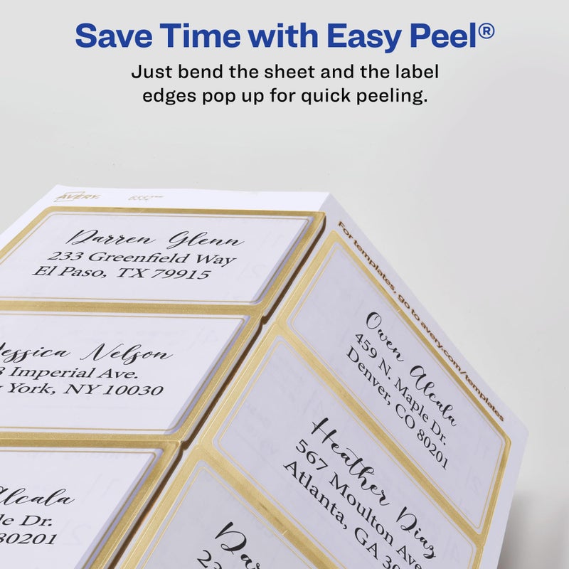 Avery Printable Glossy Clear Labels, 2" x 4" Rectangle Labels, Clear, Metallic Gold Border, Permanent Adhesive, Laser/Inkjet Printable, 60 Total (6552) - Image 3