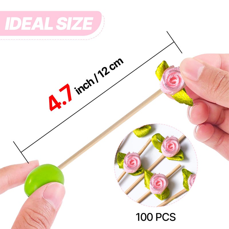 PuTwo Cocktail Picks 4.7 Inch 100pcs Bamboo Fancy Skewers Toothpicks for Appetizers Pink Rose Flower Toothpicks for Food Drink Fruit Sandwich Charcuterie Boards Accessories Wedding Party Supplies - Image 3