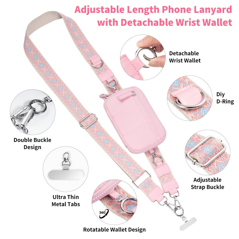 Tiostep Clip and Go Strap for Phone with Wallet Crossbody Phone Lanyard with Anti-Theft Zipper Pouch Detachable Quilted Wrist Wallet with RFID and ID Window for Daily Travel. - Image 3