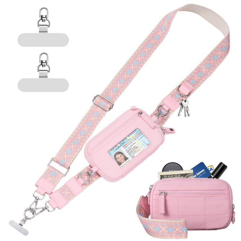 Tiostep Clip and Go Strap for Phone with Wallet Crossbody Phone Lanyard with Anti-Theft Zipper Pouch Detachable Quilted Wrist Wallet with RFID and ID Window for Daily Travel. - Image 1