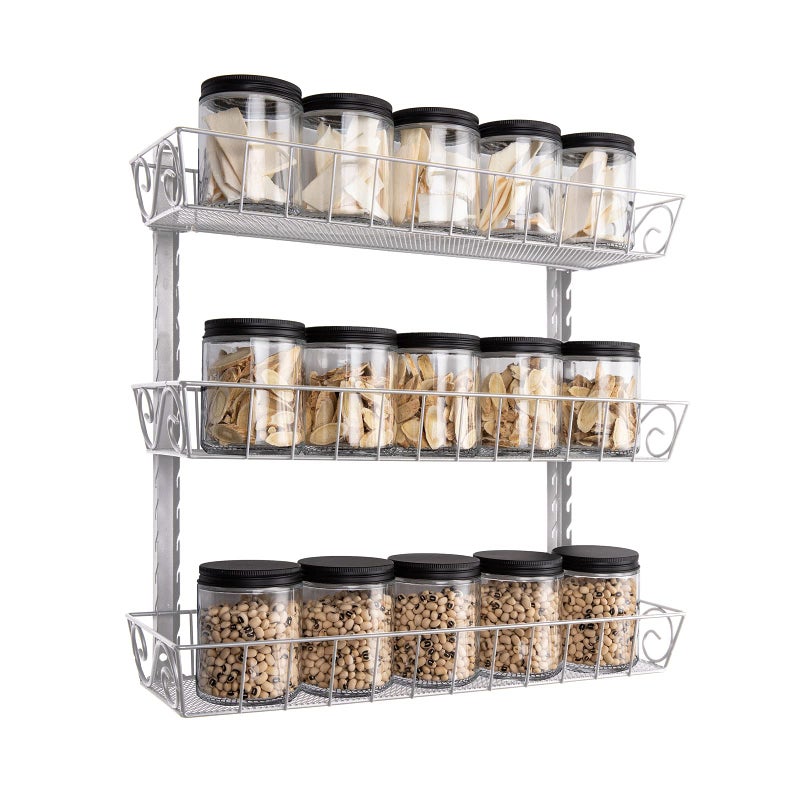 SWOMMOLY Adjustable Wall Mount Spice Rack 3Tier Dualuse Multiuse Organizer Silver