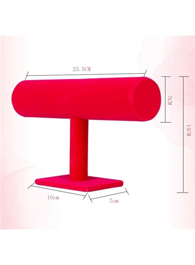 Fashion Velvet Hovering T-Bar Bracelet Bangle Necklace Jewelry Display Stand Holder Home Organizer Rose Red  - Image 4