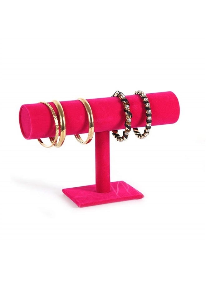 Fashion Velvet Hovering T-Bar Bracelet Bangle Necklace Jewelry Display Stand Holder Home Organizer Rose Red  - Image 3
