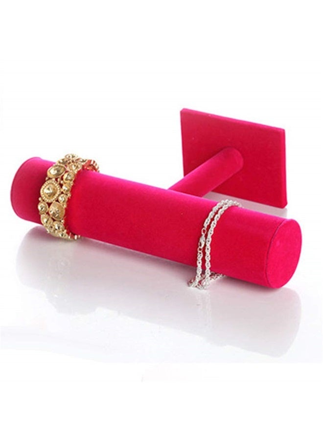 Fashion Velvet Hovering T-Bar Bracelet Bangle Necklace Jewelry Display Stand Holder Home Organizer Rose Red  - Image 2