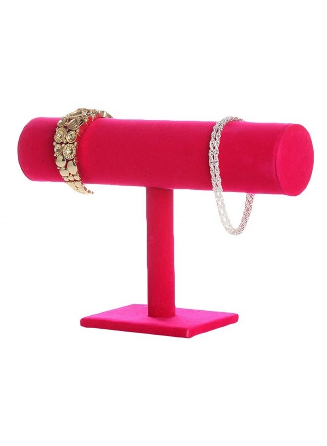 Fashion Velvet Hovering T-Bar Bracelet Bangle Necklace Jewelry Display Stand Holder Home Organizer Rose Red  - Image 1