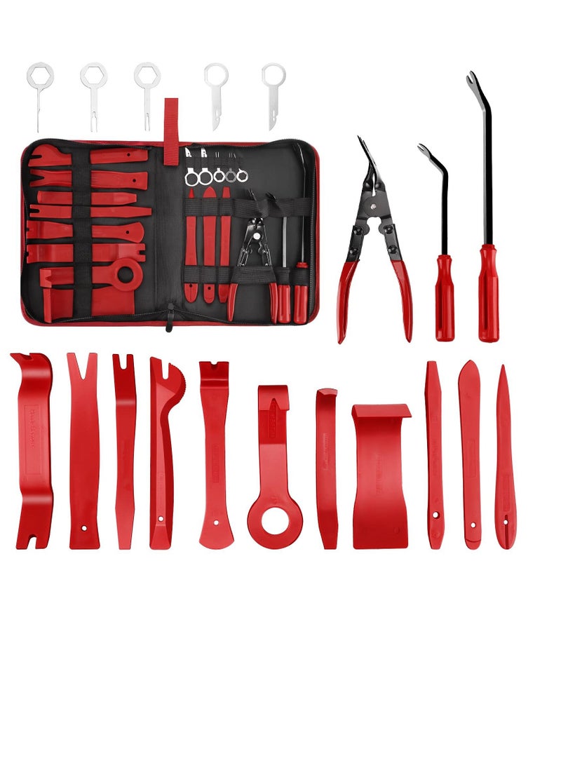 Excefore Auto Trim Removal Tool Kit, Auto Clip Pliers Fastener Terminal Remover Set, Car Panel Dash,Door, Radio Removal Installer Pry Tools Kit, Upholstery Removal Kit, with Storage Bag (19 Pcs Red)  - Image 1