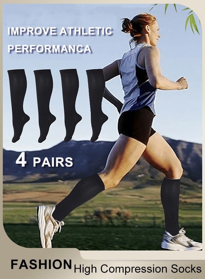 4 Pairs High Compression Socks for Mens and Womens Support Circulation Recovery Athletic Fit Running Splints Flight Travel Boost Endurance Protection Achilles Tendon - Image 1