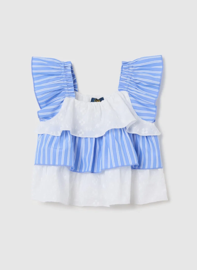 او في اس Blue And White Striped Blouse For Girls