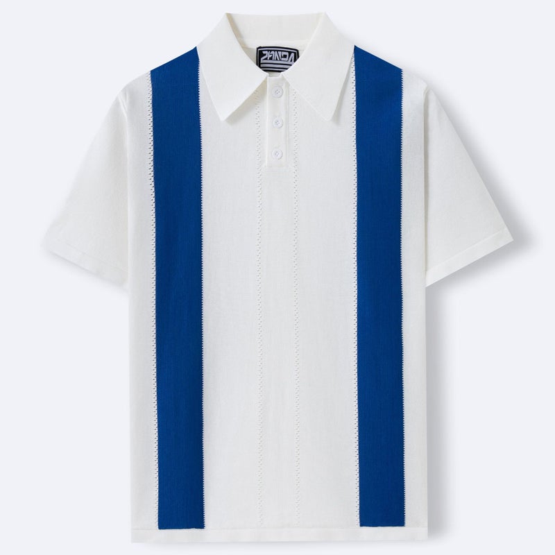 Men's Summer Knitted Slim Fit Contrast Stripe Business Polo Shirt - Image 2