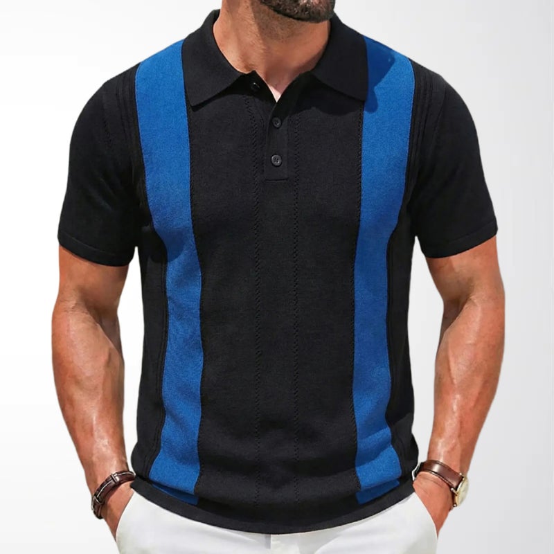 Men's Summer Knitted Slim Fit Contrast Stripe Business Polo Shirt - Image 3