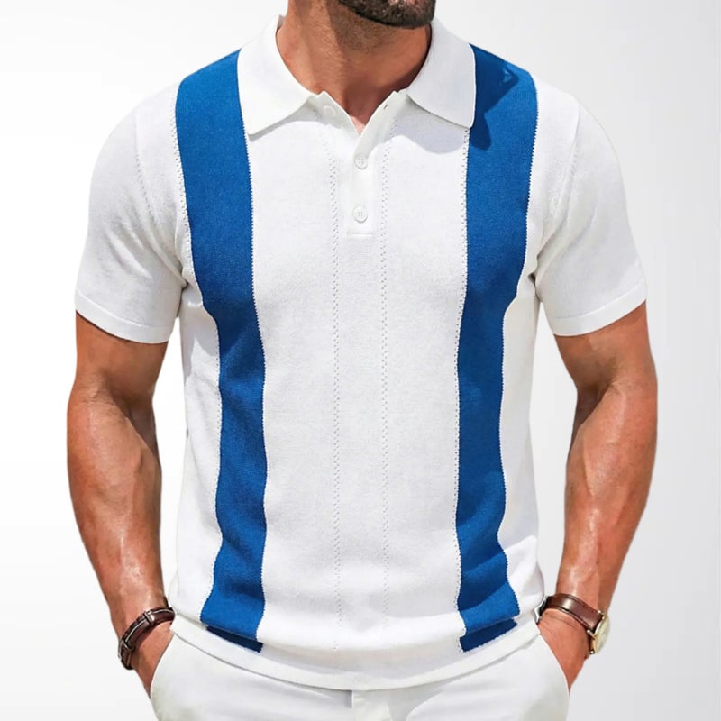 Men's Summer Knitted Slim Fit Contrast Stripe Business Polo Shirt - Image 1