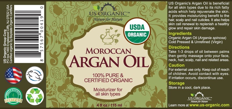 US Organic Moroccan Argan Oil, Cold-Pressed Virgin, USDA Certified, 100% Pure, Unrefined, for Hair, Skin, Nail & Cuticle Care, in Amber Glass Bottle, Sourced from Morocco (4 oz (Large)) - Image 2