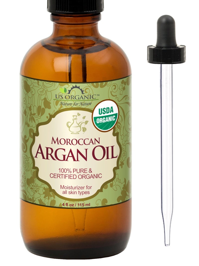 US Organic Moroccan Argan Oil, Cold-Pressed Virgin, USDA Certified, 100% Pure, Unrefined, for Hair, Skin, Nail & Cuticle Care, in Amber Glass Bottle, Sourced from Morocco (4 oz (Large)) - Image 1