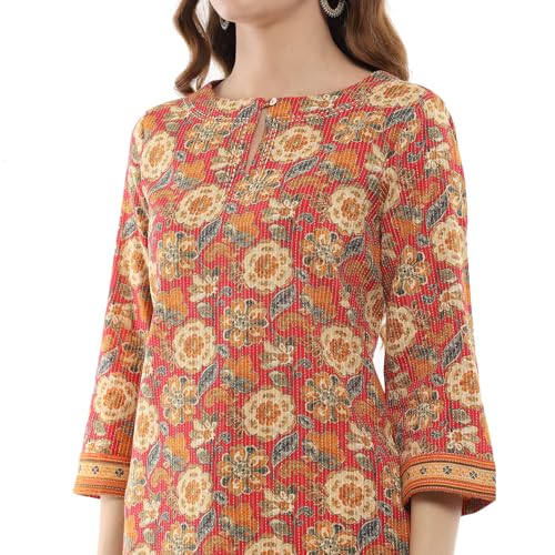 Biba Pink Cotton Straight Kurta - Image 3