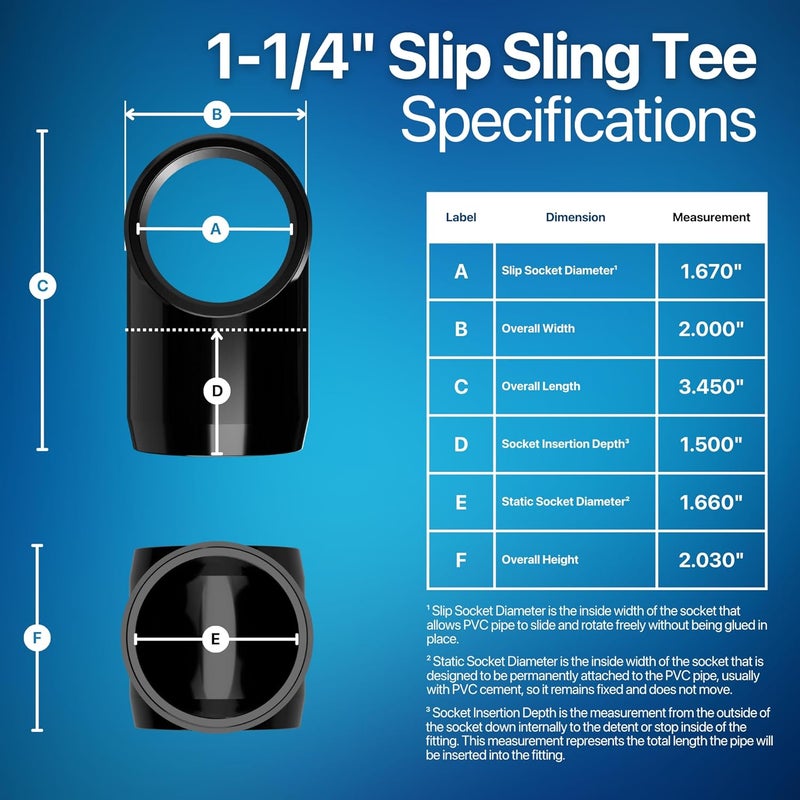FORMUFIT F114STE-BK-4 Slip Tee PVC Fitting, Furniture Grade, 1-1/4" Size, Black (Pack of 4) - Image 4