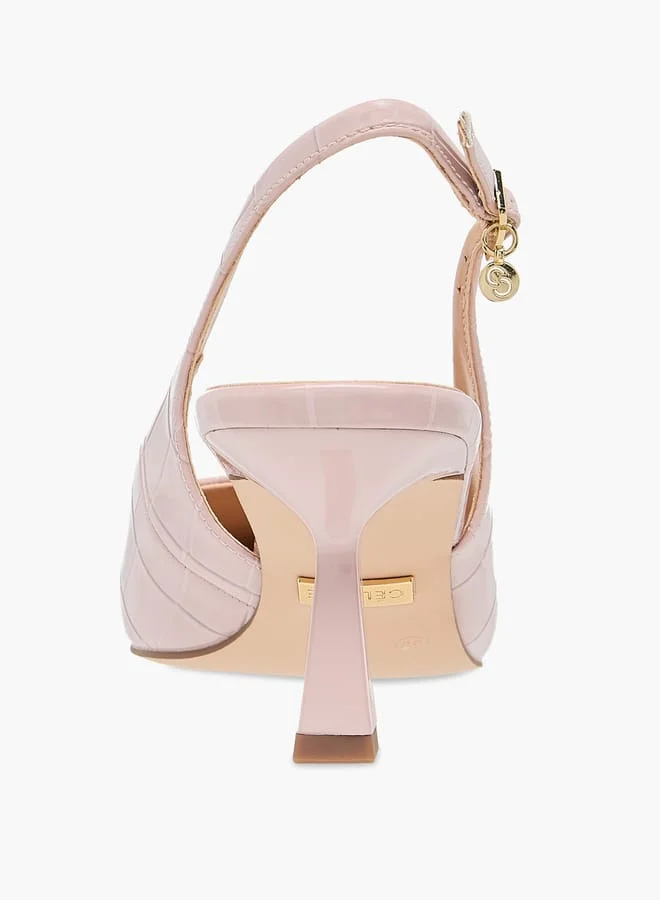 سيليست Women's Textured Slingback Shoes with Buckle Closure and Flared Heels