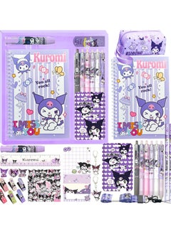 Kuromi School Supplies Set Cute Stationery Gift Set kawaii Back to School Includes A5 Notebook Pencil Case Pen, Stickers, ID Badge Holders, Ruler Eraser, Perfect Birthday Gift for Kids