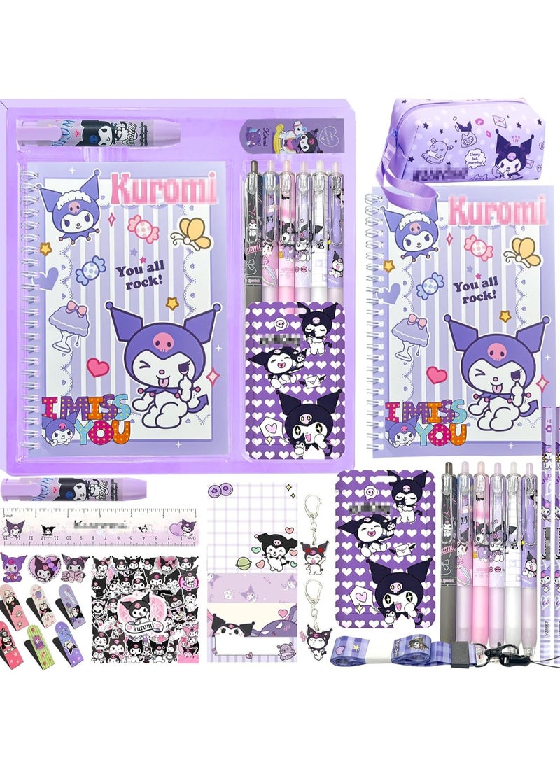 General - Kuromi School Supplies Set Cute Stationery Gift Set kawaii Back to School Includes A5 Notebook Pencil Case Pen, Stickers, ID Badge Holders, Ruler Eraser, Perfect Birthday Gift for Kids - Image 1