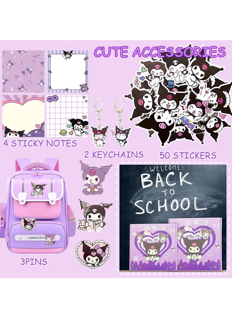 General - Kuromi School Supplies Set Cute Stationery Gift Set kawaii Back to School Includes A5 Notebook Pencil Case Pen, Stickers, ID Badge Holders, Ruler Eraser, Perfect Birthday Gift for Kids - Image 1