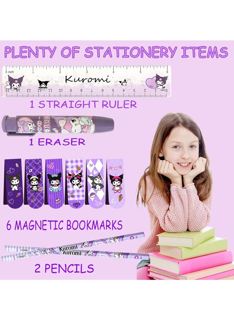 General - Kuromi School Supplies Set Cute Stationery Gift Set kawaii Back to School Includes A5 Notebook Pencil Case Pen, Stickers, ID Badge Holders, Ruler Eraser, Perfect Birthday Gift for Kids - Image 1