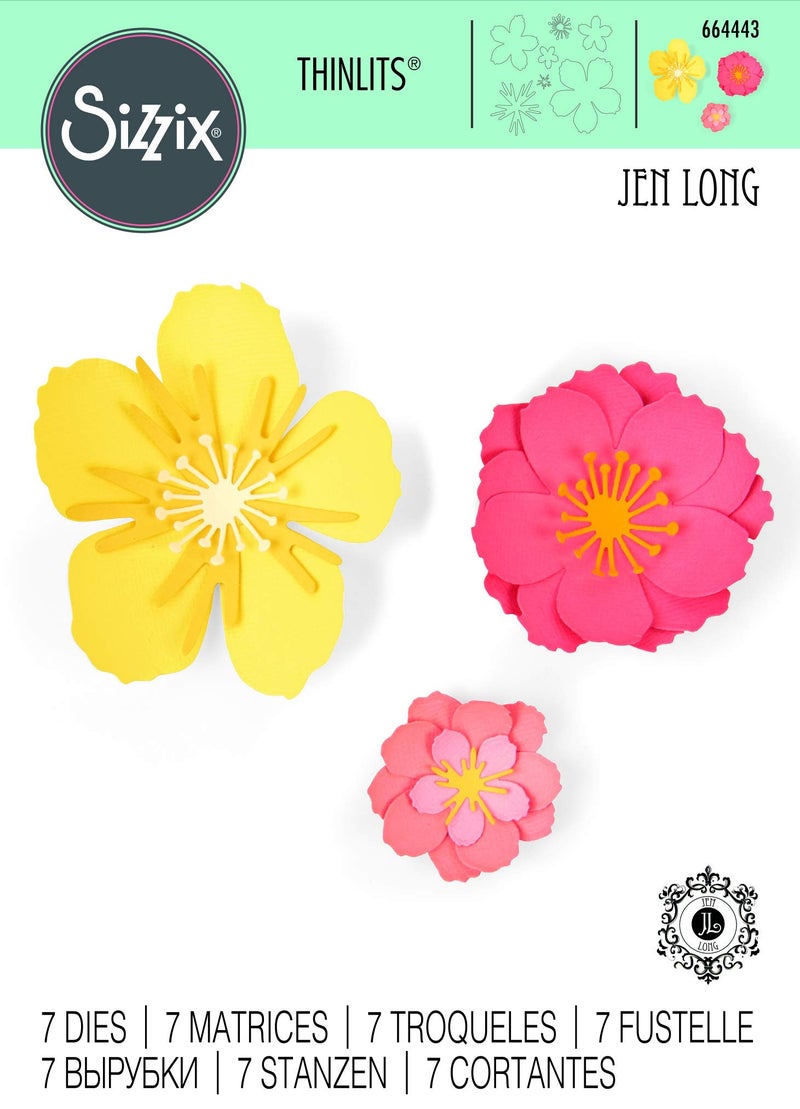 Sizzix Thinlits Die Set 7 Pack , Floral Blossom by Jen Long Cutting dies, Multicolor - Image 3