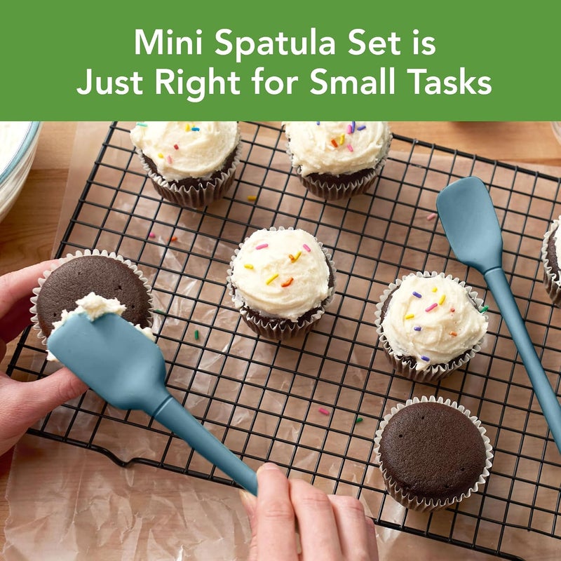 توفولو مجموعة أدوات مطبخ Flex-Core All-Silicone Mini Spatula & Spoonula، مكونة من ملعقة وملعقة صغيرتين، مصنوعة من السيليكون المقاوم للحرارة وخالية من مادة BPA، آمنة للاستخدام مع أواني الحديد الزهر والأواني غير اللاصقة، وقابلة للتنظيف في غسالة الأطباق. - Image 1