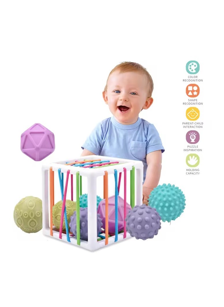 QML Sensory Shape Sorting Toy with Rubber Bands: Develops tactile perception in young children with 6 colorful multi-sensory shape pieces. Versatile developmental toy, perfect for birthdays or any holiday.  - Image 2