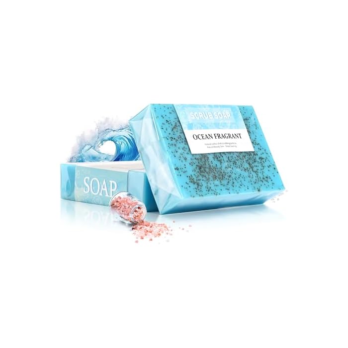 Ocean Scrub Soap, with Natural Walnut Shell Scrubbing Particles, Beauty Skin, Deep Cleansing, Moisturizing & Exfoliating Scrub, Handmade Bar Soap for Face & Body, for All Skin Types, 3.52oz