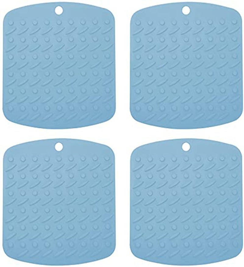 Baskety Silicone Trivet Pot Mat for Counter-top Trivets Pads Heat Resistant Table Placemats Jar Opener, Spoon Holder, Gripper Pad and Place-mats (Blue, Pack of 4) - Image 1
