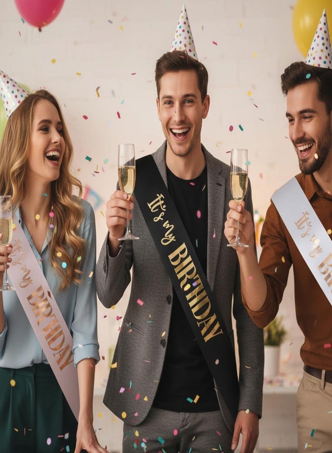 Tweruna 3 Pack Its My Birthday Sash, Black White Pink Birthday Sash for Women Men, Soft Satin Its My Birthday Sashes with Gold Foil Letter, Party Decoration Supplies for 16, 18th 21st 30th 40th or Any Bday - Image 5
