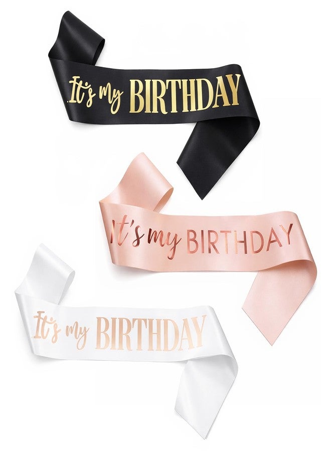 Tweruna 3 Pack Its My Birthday Sash, Black White Pink Birthday Sash for Women Men, Soft Satin Its My Birthday Sashes with Gold Foil Letter, Party Decoration Supplies for 16, 18th 21st 30th 40th or Any Bday - Image 1