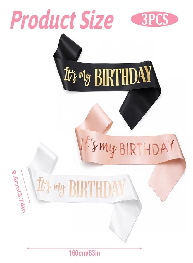 Tweruna 3 Pack Its My Birthday Sash, Black White Pink Birthday Sash for Women Men, Soft Satin Its My Birthday Sashes with Gold Foil Letter, Party Decoration Supplies for 16, 18th 21st 30th 40th or Any Bday - Image 2
