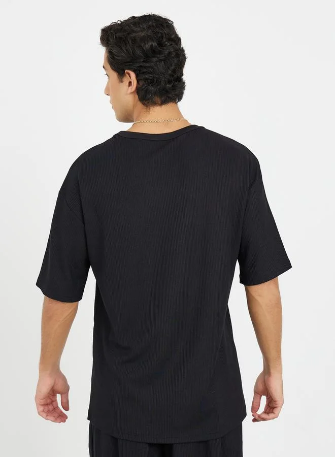 Styli Placement Chest Print Waffle Knit Oversized T-Shirt