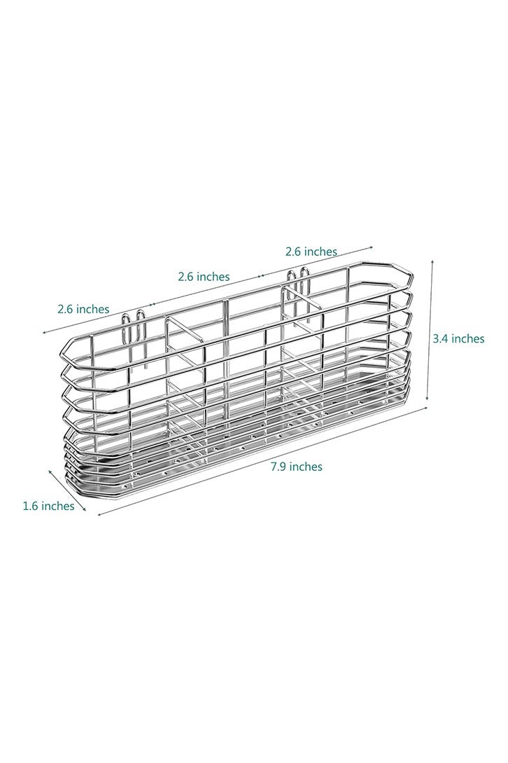 حامل أدوات من الفولاذ المقاوم للصدأ 304، رف تجفيف الأطباق، منظم أدوات المطبخ، رف تصريف السكاكين والشوك، ملحقات سلة تصريف المطبخ، مع خطافات، مقاوم للصدأ، اللون فضي - Image 3