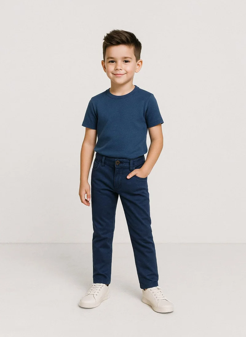 MINOTI Kids' Twill Trousers with Turned-Up Cuffs and Classic Fit