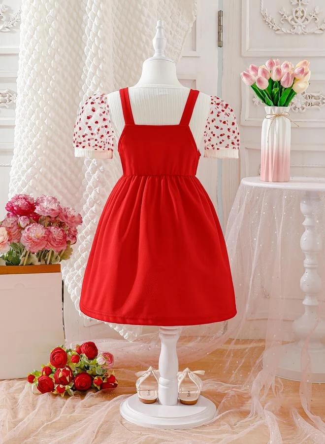 تايك تو Girls Red Strappy Dress with Bow Detail