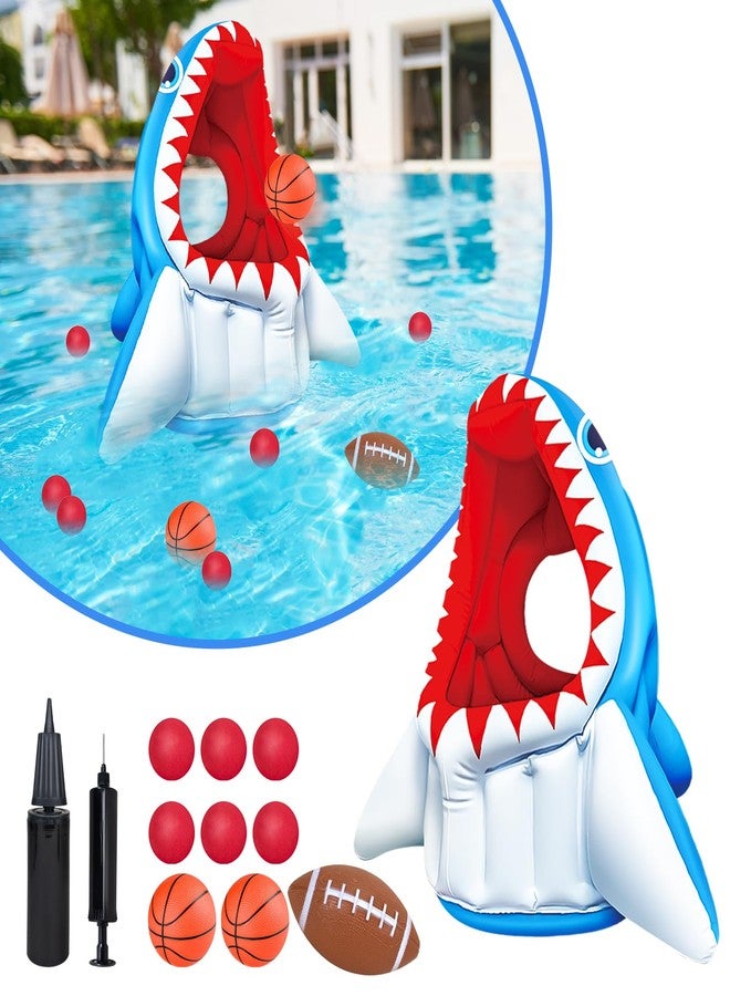Bloolilies Inflatable Shark Toys, Swimming Pool Games 3-in-1 Shark Basketball & Football & Head Hoop Pool Toys, Outdoor Summer Beach Family Party Water Games Birthday Easter Gifts for Kids Toddlers - Image 2
