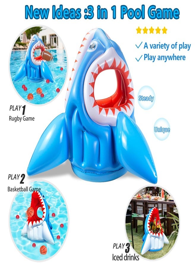 Bloolilies Inflatable Shark Toys, Swimming Pool Games 3-in-1 Shark Basketball & Football & Head Hoop Pool Toys, Outdoor Summer Beach Family Party Water Games Birthday Easter Gifts for Kids Toddlers - Image 3