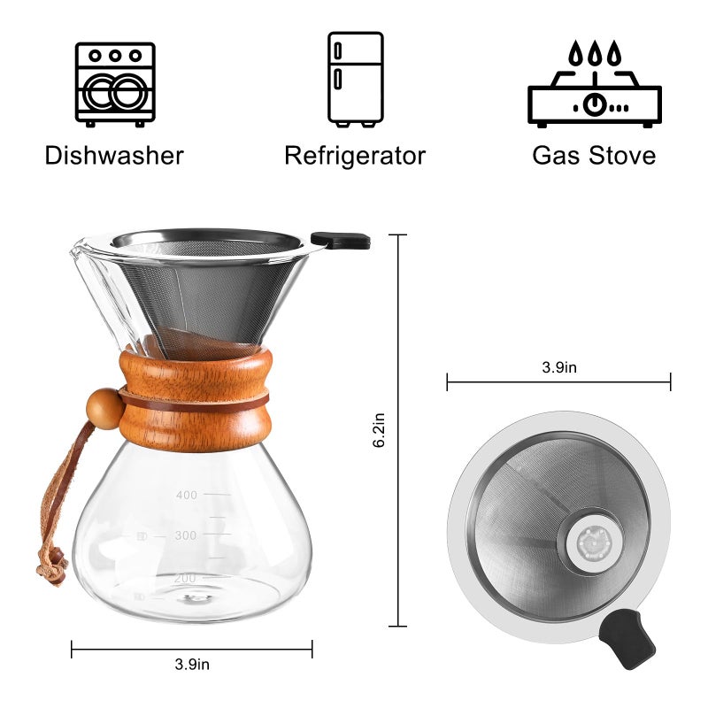FrutPunch Pour Over Coffee Maker with Stainless Steel Filter, Pour Over Coffee,Pour Over Coffee Dripper, 13.5 OZ, Drip Coffee Maker, High Heat Resistant Carafe, also for Camping, Hiking - Image 2