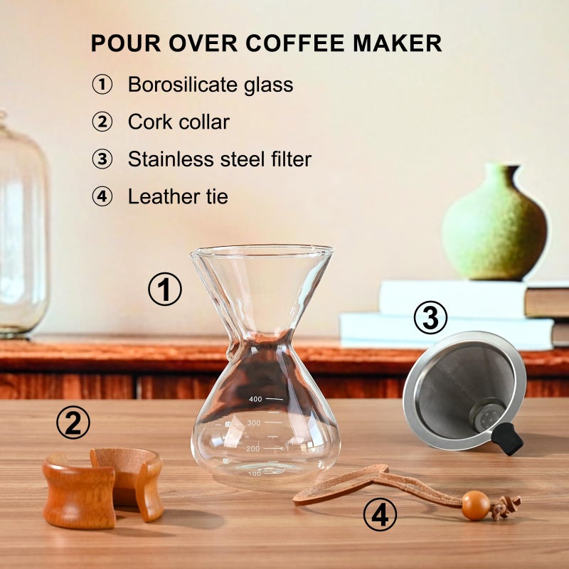 FrutPunch Pour Over Coffee Maker with Stainless Steel Filter, Pour Over Coffee,Pour Over Coffee Dripper, 13.5 OZ, Drip Coffee Maker, High Heat Resistant Carafe, also for Camping, Hiking - Image 4