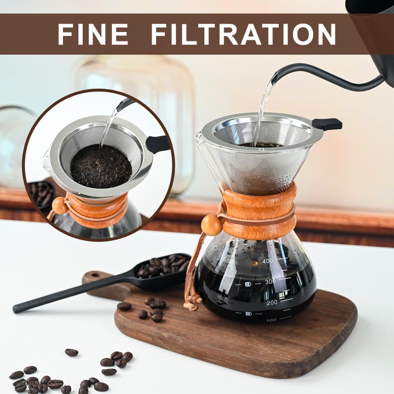 FrutPunch Pour Over Coffee Maker with Stainless Steel Filter, Pour Over Coffee,Pour Over Coffee Dripper, 13.5 OZ, Drip Coffee Maker, High Heat Resistant Carafe, also for Camping, Hiking - Image 3