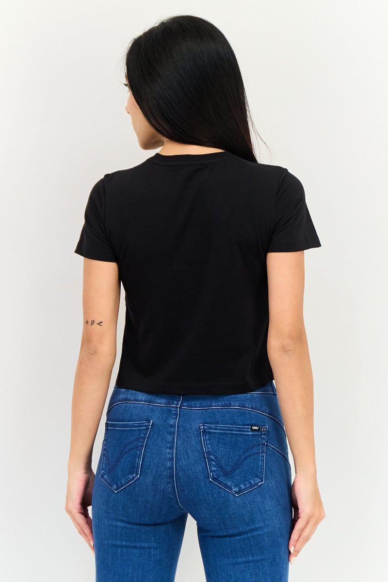 ONLY Women Round Neck Short Sleeve Graphic Print Top, Black - Image 3