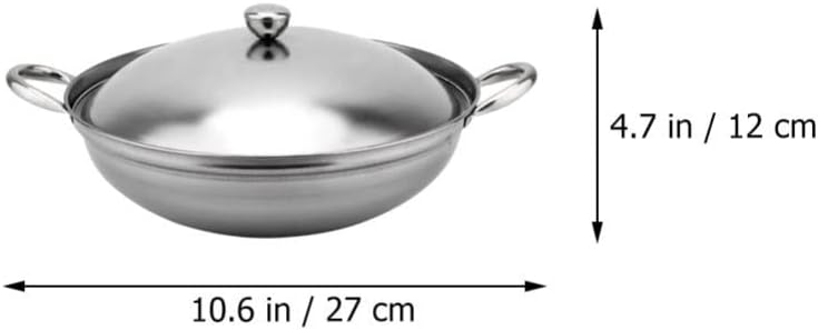 comfrt Stainless Steel Hotpot with Lid Double Handle Wok Pans Stir Fry Wok Pan Small Hot Pot Soup Stew Pot for Seafood Noodle Ramen Dry Cooking Pan - Image 2