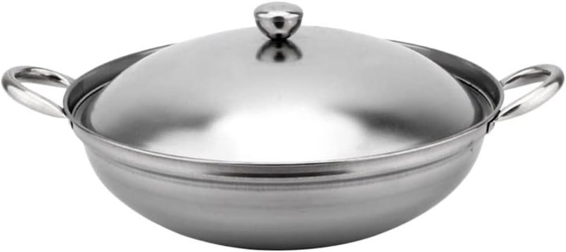 comfrt Stainless Steel Hotpot with Lid Double Handle Wok Pans Stir Fry Wok Pan Small Hot Pot Soup Stew Pot for Seafood Noodle Ramen Dry Cooking Pan - Image 1