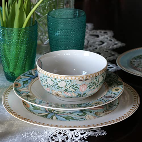 STP GOODS 24-Piece Bone China Dinnerware Set in Gift Box, Service for 6, Porcelain Dinnerware, Tropical Dishes Set - Dinner Plates Dessert Plates Cereal Bowls Mugs (Morris' Garden) - Image 2