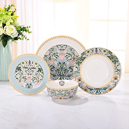 STP GOODS 24-Piece Bone China Dinnerware Set in Gift Box, Service for 6, Porcelain Dinnerware, Tropical Dishes Set - Dinner Plates Dessert Plates Cereal Bowls Mugs (Morris' Garden) - Image 3